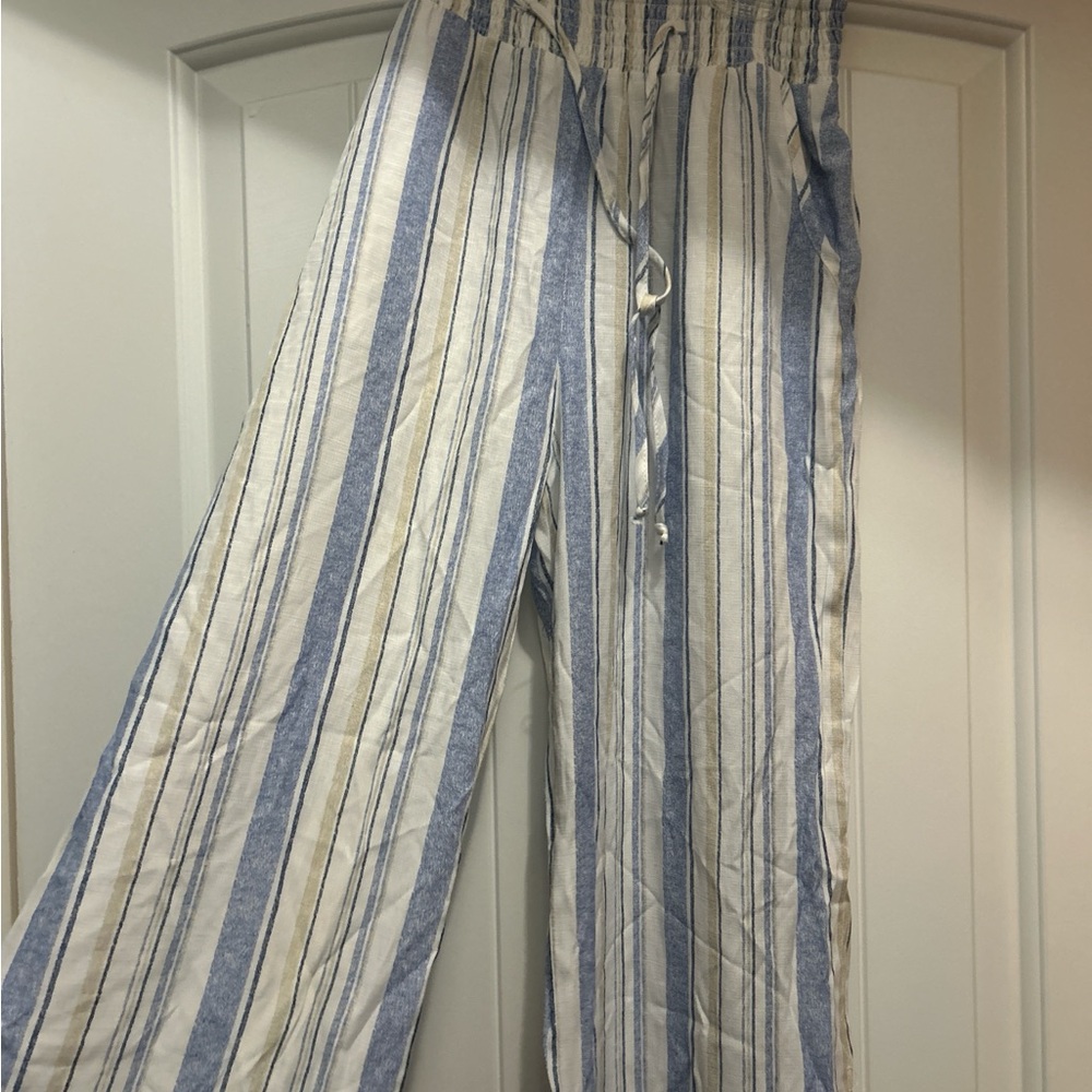 Striped Blue and White Wide-Leg Pants